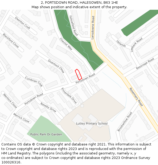 2, PORTSDOWN ROAD, HALESOWEN, B63 1HE: Location map and indicative extent of plot