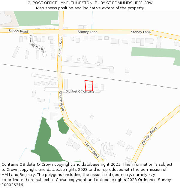 2, POST OFFICE LANE, THURSTON, BURY ST EDMUNDS, IP31 3RW: Location map and indicative extent of plot