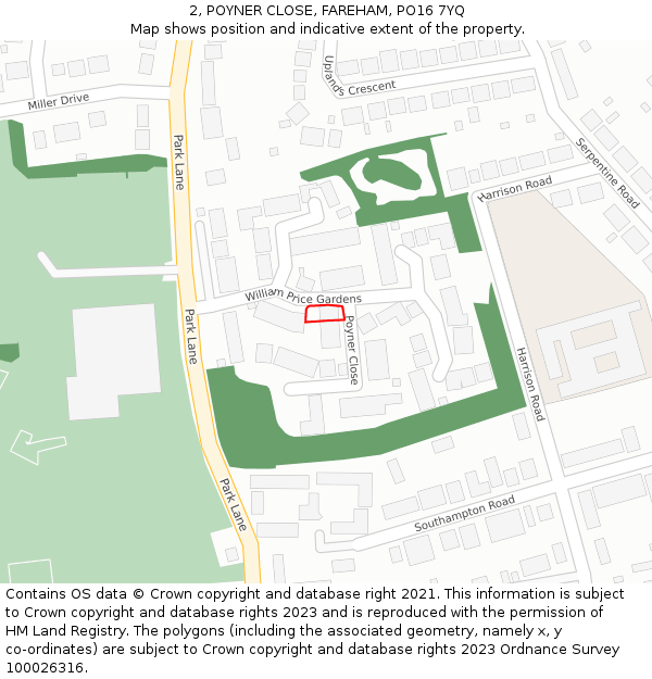 2, POYNER CLOSE, FAREHAM, PO16 7YQ: Location map and indicative extent of plot