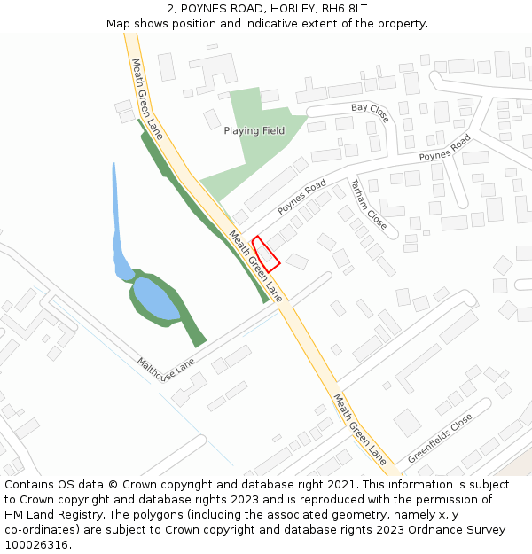 2, POYNES ROAD, HORLEY, RH6 8LT: Location map and indicative extent of plot