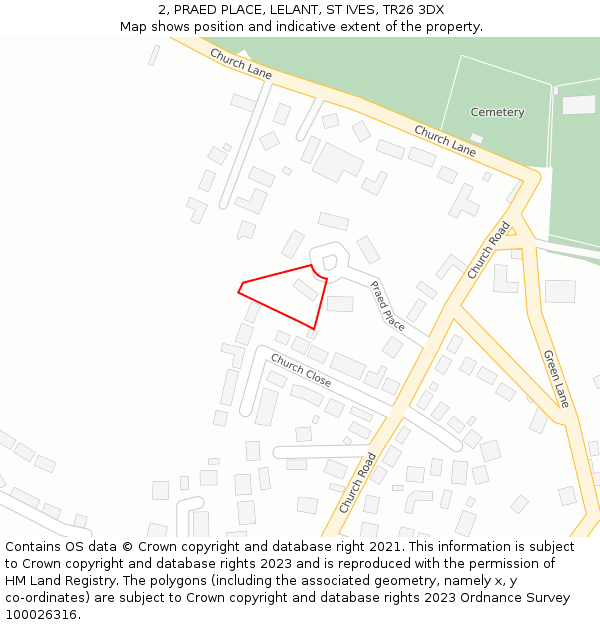 2, PRAED PLACE, LELANT, ST IVES, TR26 3DX: Location map and indicative extent of plot