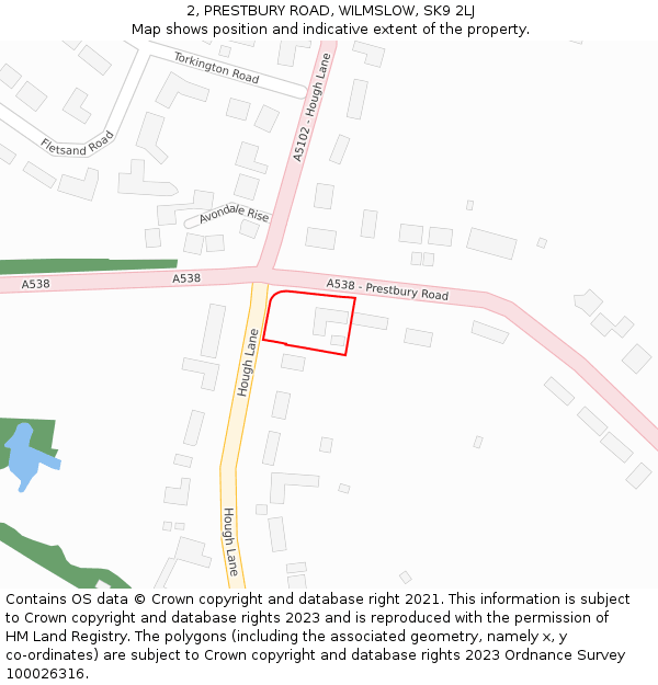 2, PRESTBURY ROAD, WILMSLOW, SK9 2LJ: Location map and indicative extent of plot