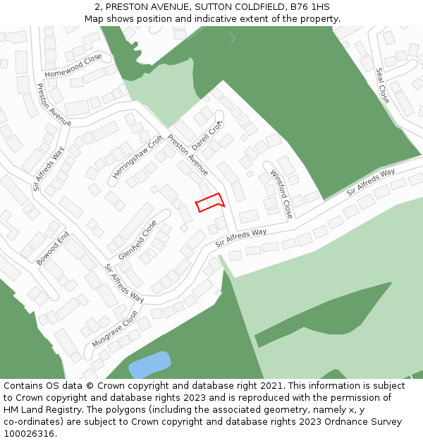2, PRESTON AVENUE, SUTTON COLDFIELD, B76 1HS: Location map and indicative extent of plot