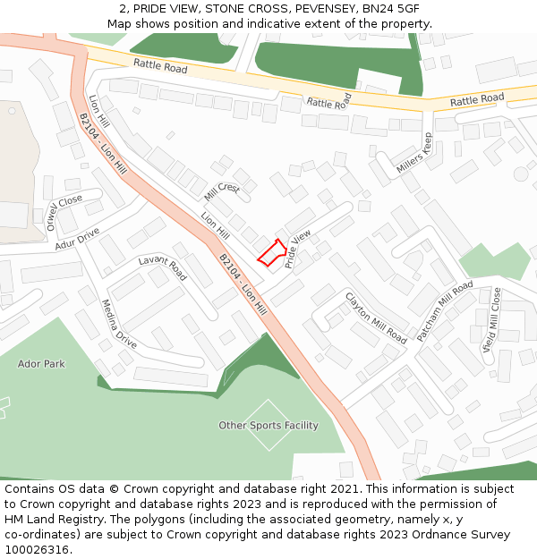 2, PRIDE VIEW, STONE CROSS, PEVENSEY, BN24 5GF: Location map and indicative extent of plot