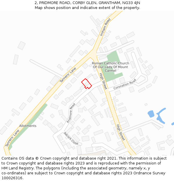 2, PRIDMORE ROAD, CORBY GLEN, GRANTHAM, NG33 4JN: Location map and indicative extent of plot