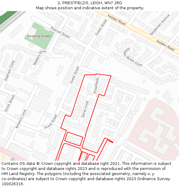 2, PRIESTFIELDS, LEIGH, WN7 2RG: Location map and indicative extent of plot