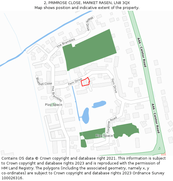 2, PRIMROSE CLOSE, MARKET RASEN, LN8 3QX: Location map and indicative extent of plot