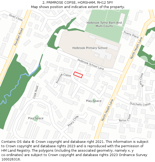 2, PRIMROSE COPSE, HORSHAM, RH12 5PY: Location map and indicative extent of plot