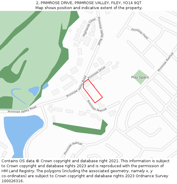 2, PRIMROSE DRIVE, PRIMROSE VALLEY, FILEY, YO14 9QT: Location map and indicative extent of plot