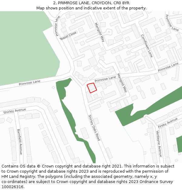 2, PRIMROSE LANE, CROYDON, CR0 8YR: Location map and indicative extent of plot