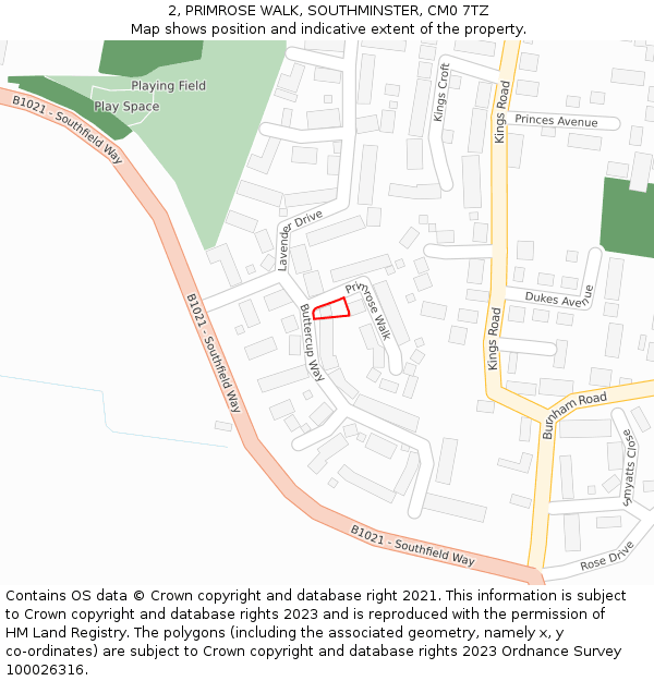 2, PRIMROSE WALK, SOUTHMINSTER, CM0 7TZ: Location map and indicative extent of plot