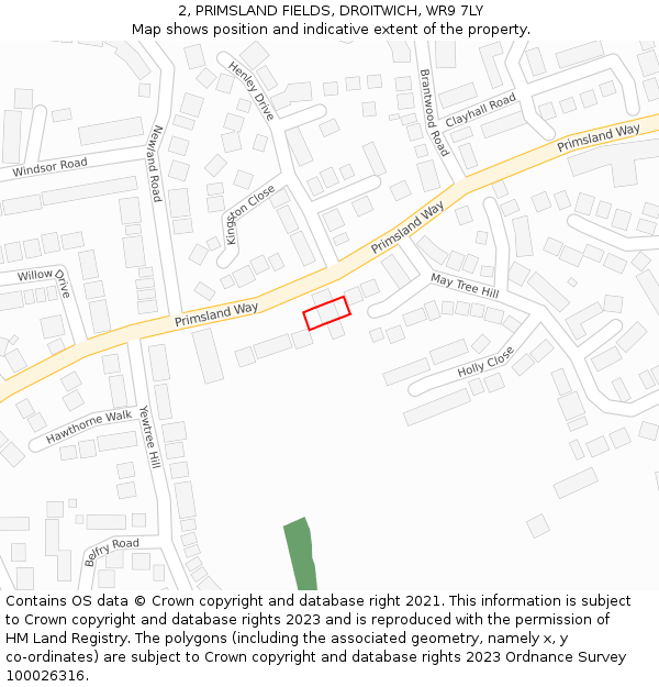 2, PRIMSLAND FIELDS, DROITWICH, WR9 7LY: Location map and indicative extent of plot