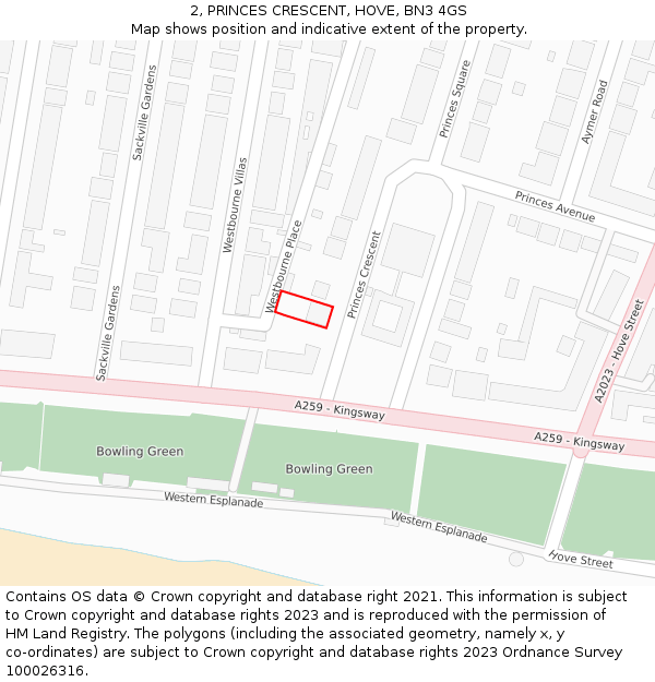 2, PRINCES CRESCENT, HOVE, BN3 4GS: Location map and indicative extent of plot