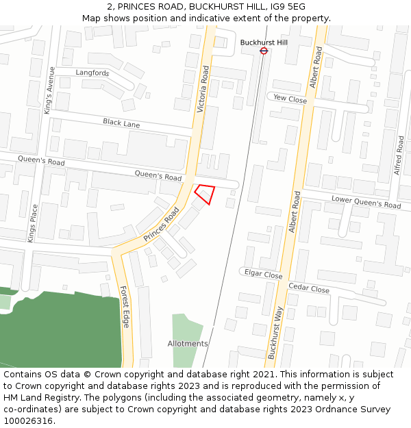 2, PRINCES ROAD, BUCKHURST HILL, IG9 5EG: Location map and indicative extent of plot