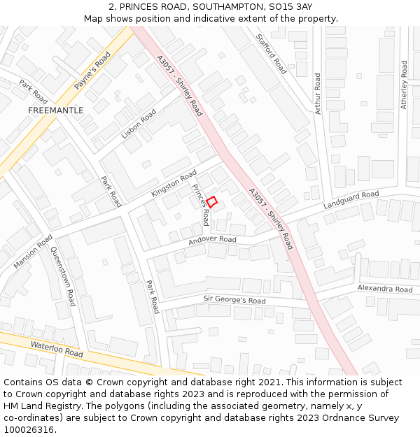 2, PRINCES ROAD, SOUTHAMPTON, SO15 3AY: Location map and indicative extent of plot