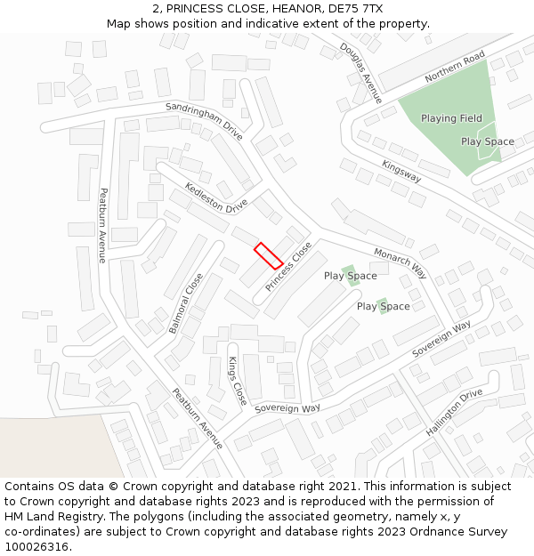2, PRINCESS CLOSE, HEANOR, DE75 7TX: Location map and indicative extent of plot