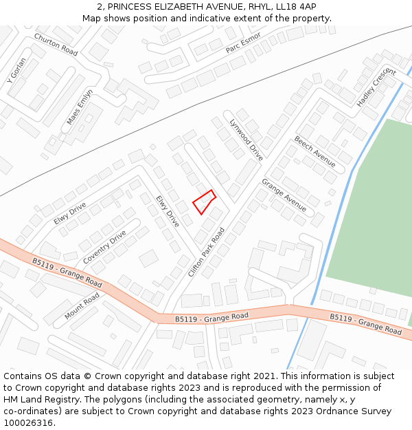 2, PRINCESS ELIZABETH AVENUE, RHYL, LL18 4AP: Location map and indicative extent of plot