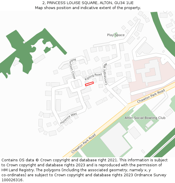 2, PRINCESS LOUISE SQUARE, ALTON, GU34 1UE: Location map and indicative extent of plot