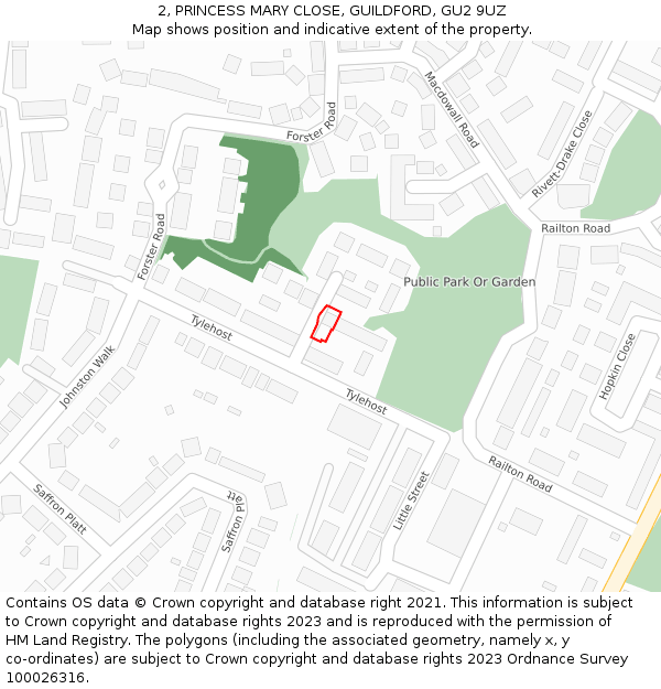 2, PRINCESS MARY CLOSE, GUILDFORD, GU2 9UZ: Location map and indicative extent of plot