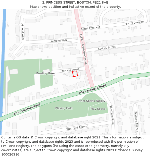 2, PRINCESS STREET, BOSTON, PE21 8HE: Location map and indicative extent of plot