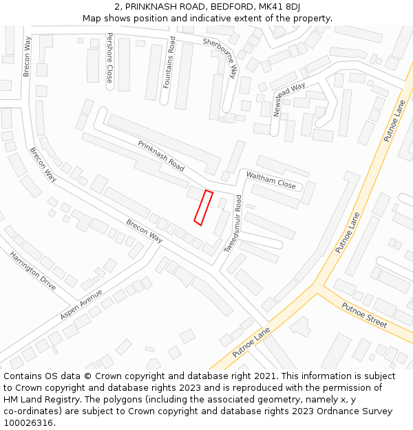 2, PRINKNASH ROAD, BEDFORD, MK41 8DJ: Location map and indicative extent of plot