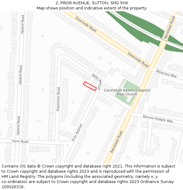 2, PRIOR AVENUE, SUTTON, SM2 5HX: Location map and indicative extent of plot