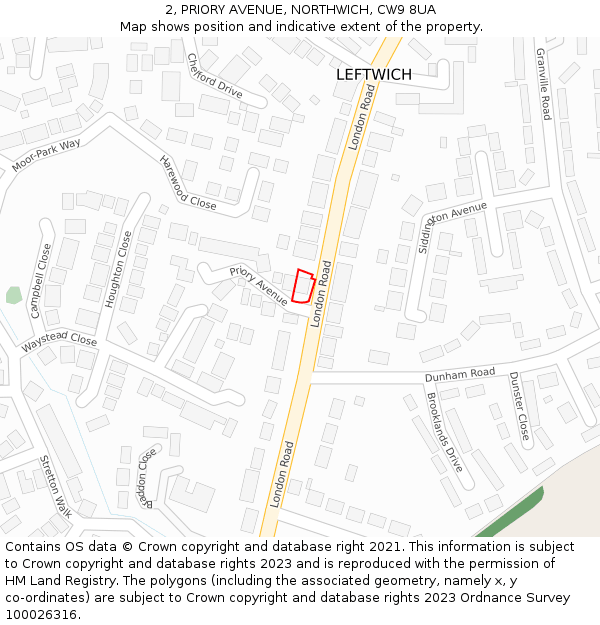 2, PRIORY AVENUE, NORTHWICH, CW9 8UA: Location map and indicative extent of plot