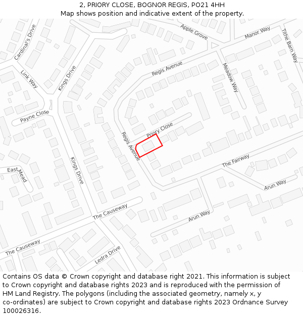 2, PRIORY CLOSE, BOGNOR REGIS, PO21 4HH: Location map and indicative extent of plot