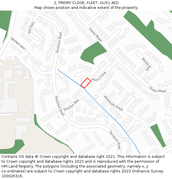 2, PRIORY CLOSE, FLEET, GU51 4ED: Location map and indicative extent of plot