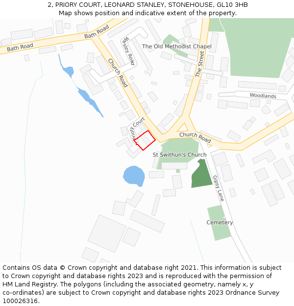 2, PRIORY COURT, LEONARD STANLEY, STONEHOUSE, GL10 3HB: Location map and indicative extent of plot