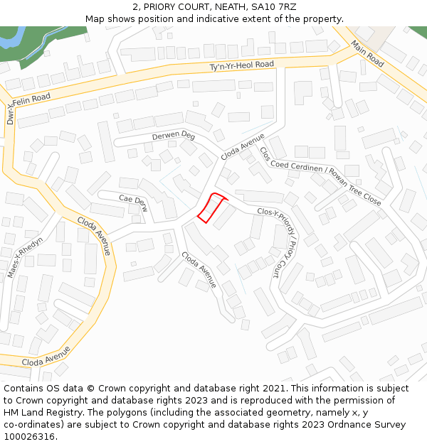 2, PRIORY COURT, NEATH, SA10 7RZ: Location map and indicative extent of plot