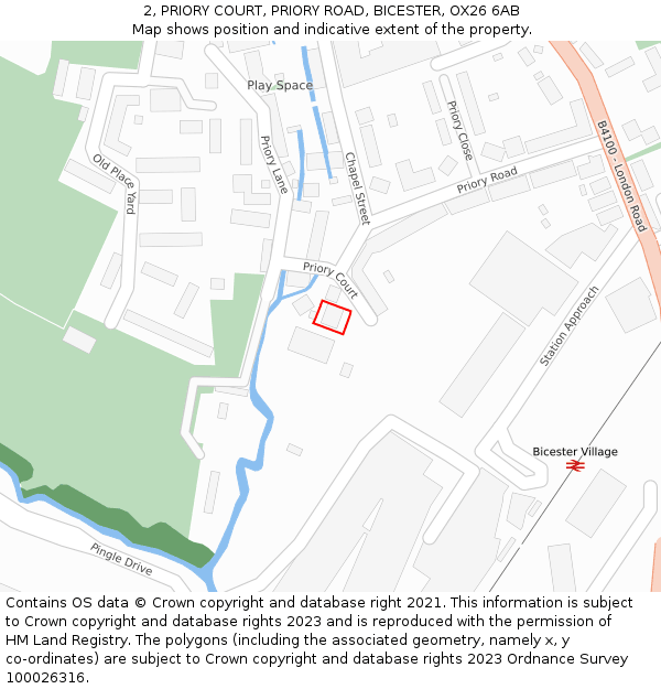 2, PRIORY COURT, PRIORY ROAD, BICESTER, OX26 6AB: Location map and indicative extent of plot