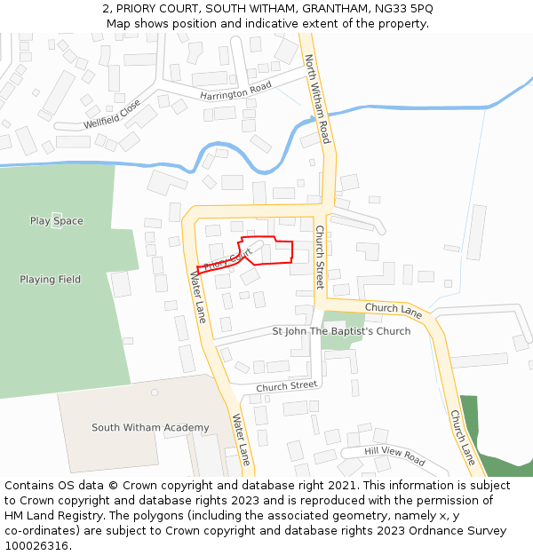 2, PRIORY COURT, SOUTH WITHAM, GRANTHAM, NG33 5PQ: Location map and indicative extent of plot