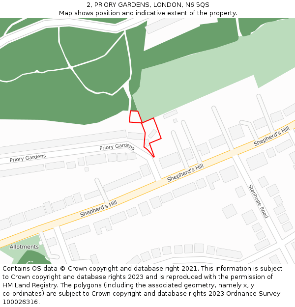 2, PRIORY GARDENS, LONDON, N6 5QS: Location map and indicative extent of plot