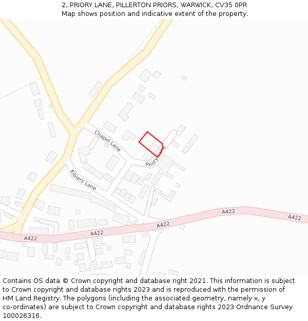 2, PRIORY LANE, PILLERTON PRIORS, WARWICK, CV35 0PR: Location map and indicative extent of plot