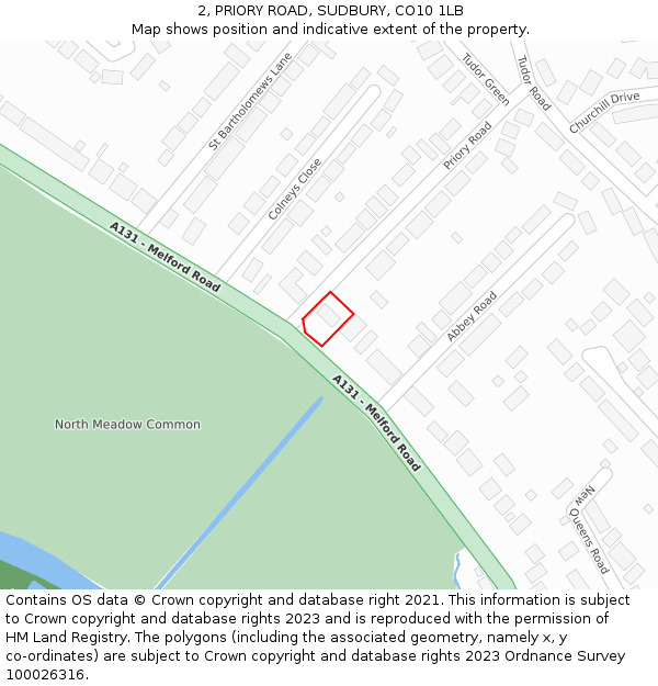 2, PRIORY ROAD, SUDBURY, CO10 1LB: Location map and indicative extent of plot