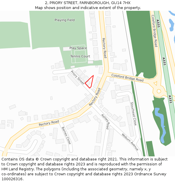 2, PRIORY STREET, FARNBOROUGH, GU14 7HX: Location map and indicative extent of plot