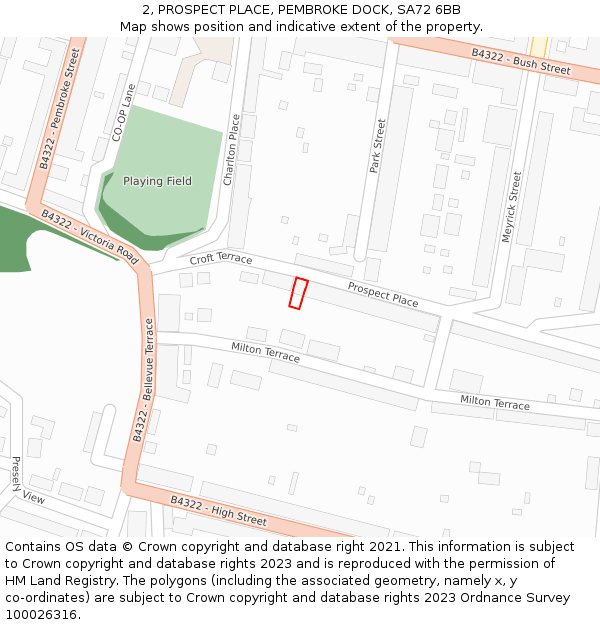 2, PROSPECT PLACE, PEMBROKE DOCK, SA72 6BB: Location map and indicative extent of plot