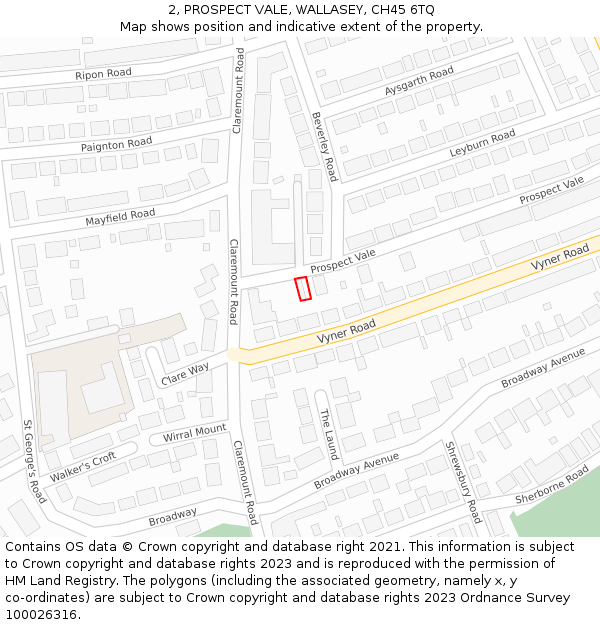 2, PROSPECT VALE, WALLASEY, CH45 6TQ: Location map and indicative extent of plot