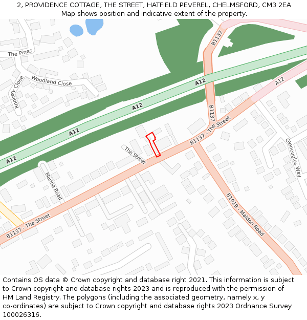 2, PROVIDENCE COTTAGE, THE STREET, HATFIELD PEVEREL, CHELMSFORD, CM3 2EA: Location map and indicative extent of plot