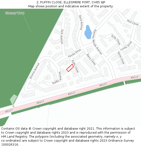 2, PUFFIN CLOSE, ELLESMERE PORT, CH65 9JP: Location map and indicative extent of plot