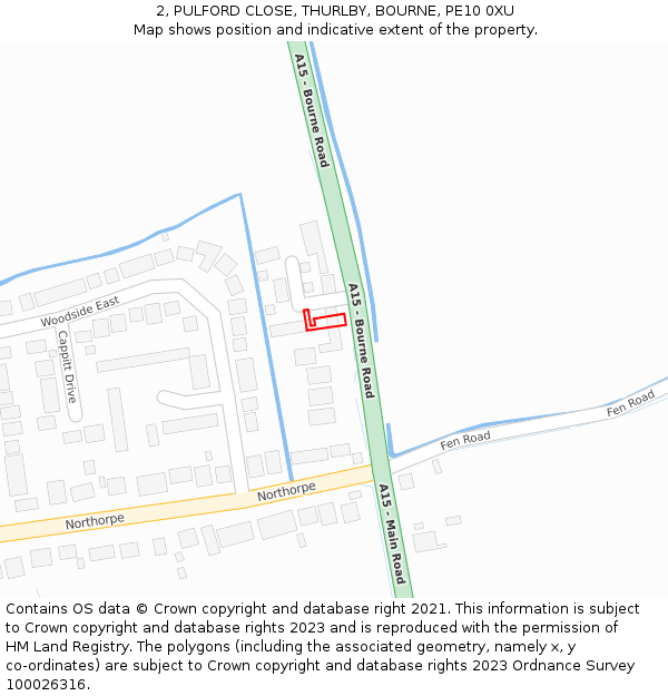 2, PULFORD CLOSE, THURLBY, BOURNE, PE10 0XU: Location map and indicative extent of plot