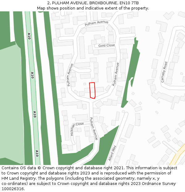 2, PULHAM AVENUE, BROXBOURNE, EN10 7TB: Location map and indicative extent of plot