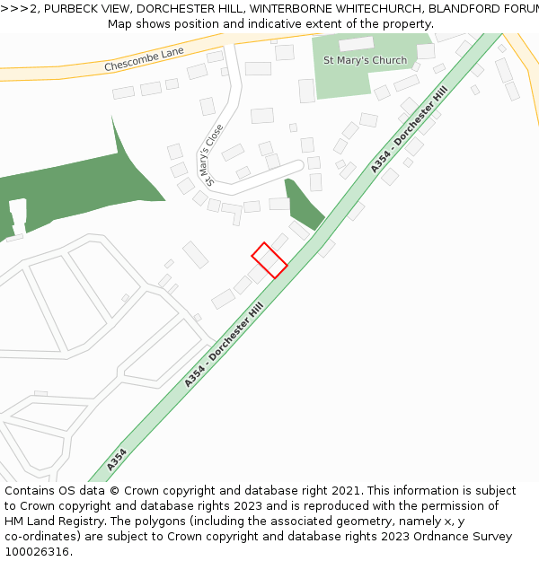 2, PURBECK VIEW, DORCHESTER HILL, WINTERBORNE WHITECHURCH, BLANDFORD FORUM, DT11 0HP: Location map and indicative extent of plot