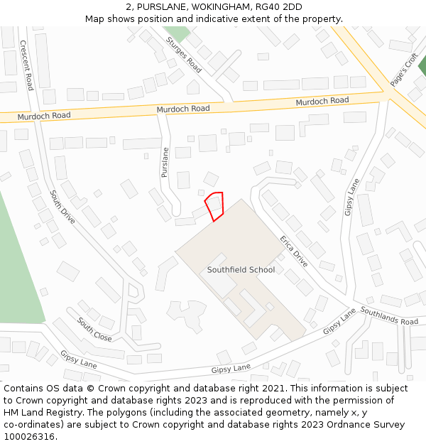 2, PURSLANE, WOKINGHAM, RG40 2DD: Location map and indicative extent of plot