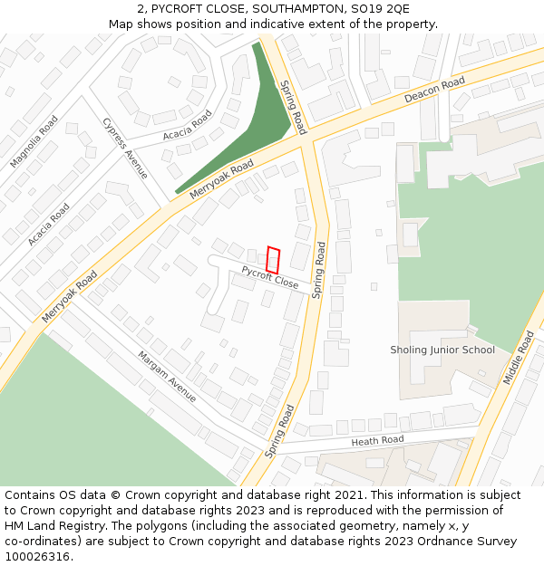 2, PYCROFT CLOSE, SOUTHAMPTON, SO19 2QE: Location map and indicative extent of plot