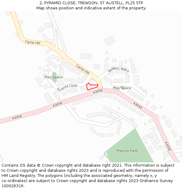 2, PYRAMID CLOSE, TREWOON, ST AUSTELL, PL25 5TP: Location map and indicative extent of plot