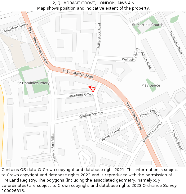 2, QUADRANT GROVE, LONDON, NW5 4JN: Location map and indicative extent of plot