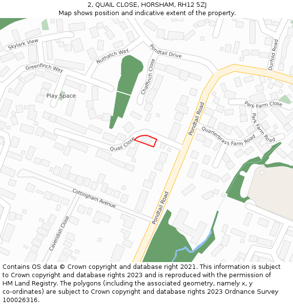 2, QUAIL CLOSE, HORSHAM, RH12 5ZJ: Location map and indicative extent of plot