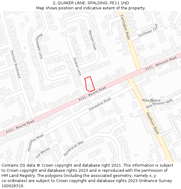 2, QUAKER LANE, SPALDING, PE11 1ND: Location map and indicative extent of plot